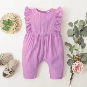 Solid Ruffle Decor Sleeveless Baby Loose fit Jumpsuit #783517