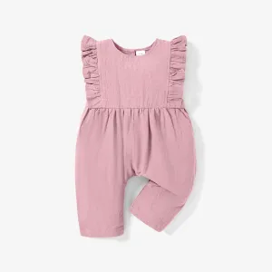 Solid Ruffle Decor Sleeveless Baby Loose fit Jumpsuit #1242119