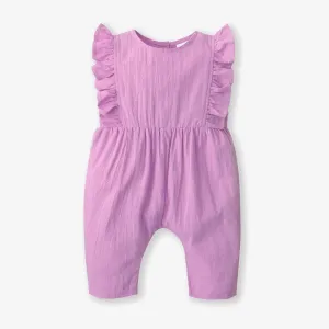 Solid Ruffle Decor Sleeveless Baby Loose fit Jumpsuit #1242120