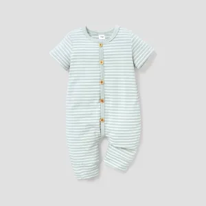 Stripe Print Short-sleeve Baby Jumpsuit #186742