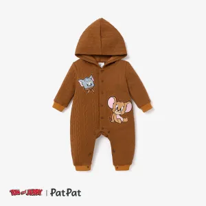 Tom and Jerry Baby Boy Jacquard Textured Embroidered Hooded Jumpsuit #1171567