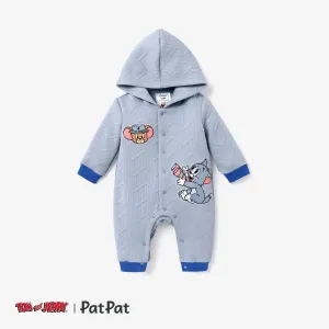 Tom and Jerry Baby Boy Jacquard Textured Embroidered Hooded Jumpsuit #1171575
