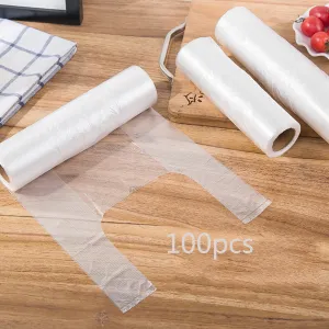 100-pack Food and Fridge Freezer Bags Rolls Clear Plastic Bag Disposable Thickened Vest-style Fresh-keeping Bag with Tie Handles #198273