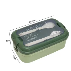 Bento Lunch Box with Spoon & Fork Reusable Plastic Divided Food Storage Container Boxes Meal Prep Containers for Kids & Adults #201220