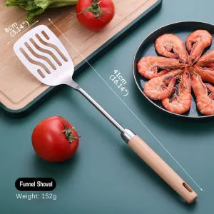 Stainless Steel Kitchen Utensils with Wooden Handle and Sanding Finish #1116809