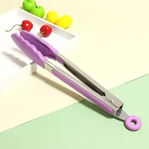 Stainless Steel Locking Kitchen Tongs with High-Temperature Resistant Silicone Tips #226718