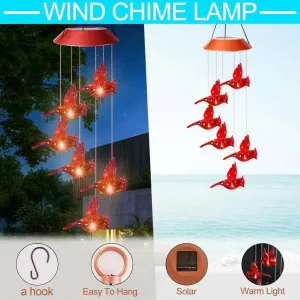 Solar-Powered LED Hummingbird Wind Chime, Outdoor Landscape Light for Garden and Patio Decoration