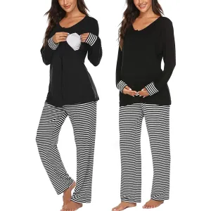 Casual Striped Long-sleeve Nursing Pajamas Set #760903