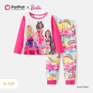 Barbie 2pcs Kid Girl Character Print Long-sleeve Tee and Rainbow Print Pants Pajamas Sleepwear Set #208342