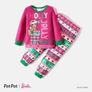 Barbie Christmas Mommy and Me Hot Pink Long-sleeve Graphic Print Pajamas Sets (Flame Resistant) #1073462