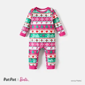 Barbie Christmas Mommy and Me Hot Pink Long-sleeve Graphic Print Pajamas Sets (Flame Resistant) #1073466