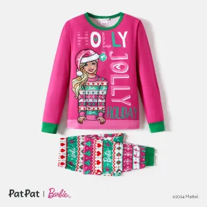 Barbie Christmas Mommy and Me Hot Pink Long-sleeve Graphic Print Pajamas Sets (Flame Resistant) #1315425