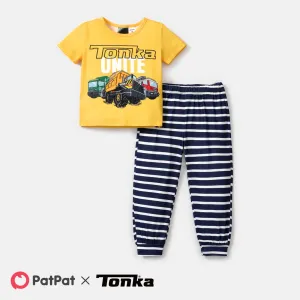 Tonka Toddler/Kid Girl/Boy 2pcs Vehicle Print Short-sleeve Tee and Stripe Pants Pajamas Set #874935