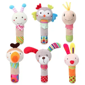 Baby Cartoon Animal Stuffed Hand Rattle with Sound Soft Plush Infant Developmental Hand Grip Toy Gift for Baby Girls Boys #196740