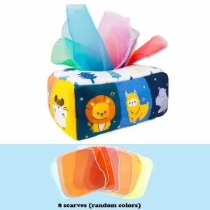 Tear-Proof Baby Tissue Box Paper Towel Toy with Random Color Silk Scarves - Early Education Exercise Toy, Perfect for Baby on Christmas #1192345