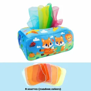 Tear-Proof Baby Tissue Box Paper Towel Toy with Random Color Silk Scarves - Early Education Exercise Toy, Perfect for Baby on Christmas #1192347