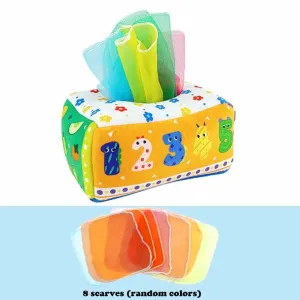 Tear-Proof Baby Tissue Box Paper Towel Toy with Random Color Silk Scarves - Early Education Exercise Toy, Perfect for Baby on Christmas #1192349