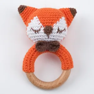 Natural Crochet Teether Toy Rattle for Handmade Animal Pattern on Natural Wooden Teething Ring Rattle Natural Baby Toys #1045580