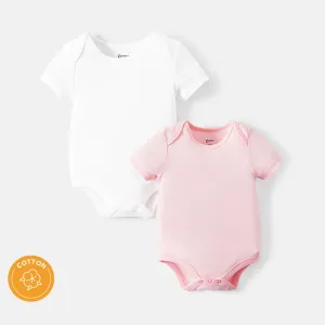 2-Pack Baby Girl/Boy 100% Cotton Solid Color Short-sleeve Rompers #233060