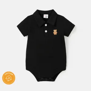 Baby Boy 100% Cotton Bear Embroidered Polo Collar Short-sleeve Pique Rompers #235276