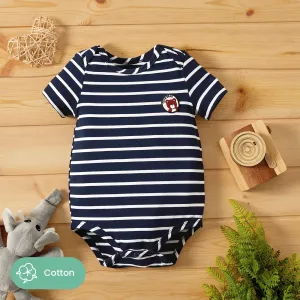 Baby Boy Cotton Stripe Short-sleeve Rompers #871398