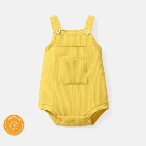 Baby Girl 100% Cotton Solid Color Ribbed Sleeveless Rompers #235261