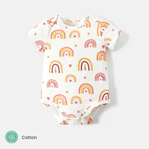 Baby Girl Cotton Rainbow Print Short-sleeve Rompers #818489