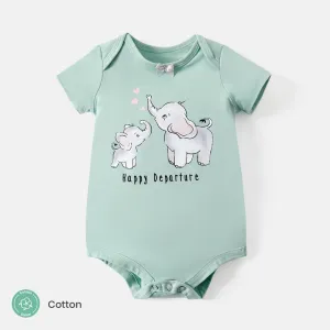 Baby Girl Elephant Print Short-sleeve Cotton Rompers #723308