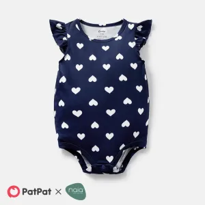 Baby Girl Naiaâ¢ Heart Print Flutter-sleeve Rompers #232313