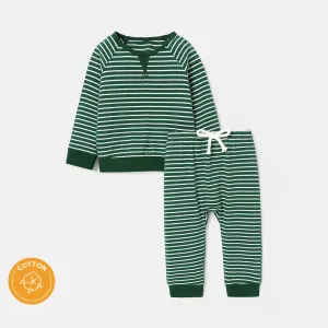 2pcs Baby/Toddler Stripe Raglan Sleeve Cotton Sweatshirt and Pants Set #232634