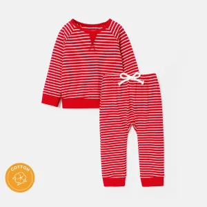 2pcs Baby/Toddler Stripe Raglan Sleeve Cotton Sweatshirt and Pants Set #232643
