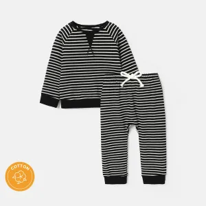 2pcs Baby/Toddler Stripe Raglan Sleeve Cotton Sweatshirt and Pants Set #232652