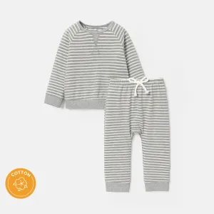 2pcs Baby/Toddler Stripe Raglan Sleeve Cotton Sweatshirt and Pants Set #232661