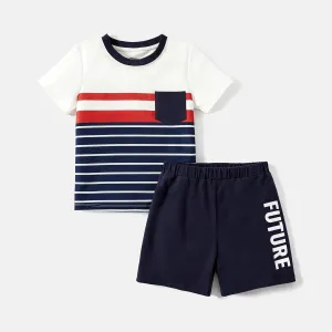 Naia 2pcs Toddler/Kid Boy Stripe Pocket Design Tee and Shorts Set #856494