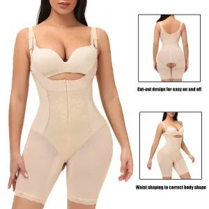 Full Bodysuit Shapewear with Zipper and Hooks Suitable for Postpartum Recovery #1064889