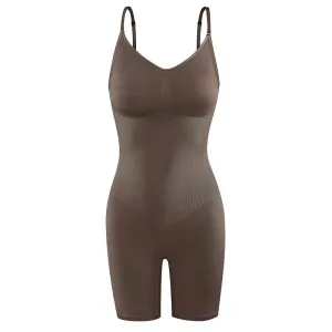 Women High-Rise Tummy Control Shapewear Seamless Bodysuit Butt Lifter Bodysuit Mid Thigh Body Shaper Shorts (Without Chest Pad) #197533
