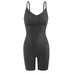 Women High-Rise Tummy Control Shapewear Seamless Bodysuit Butt Lifter Bodysuit Mid Thigh Body Shaper Shorts (Without Chest Pad) #197537