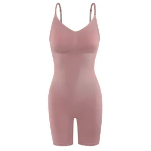 Women High-Rise Tummy Control Shapewear Seamless Bodysuit Butt Lifter Bodysuit Mid Thigh Body Shaper Shorts (Without Chest Pad) #197538