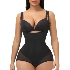 Women Mesh Panel Invisible Zipper Butt Lifter Tummy Control Shapewear Open Bust Bodysuit (Without chest pad) #197698