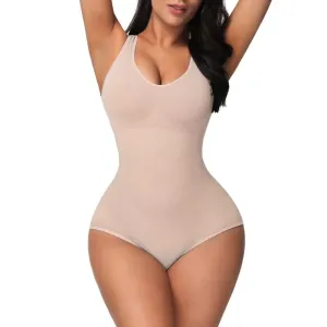 Women Solid Color Stretchy Tank Bodysuit High-Rise Tummy Control Shapewear Seamless Bodysuit Butt Lifter (Without Chest Pad) #197519