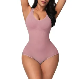 Women Solid Color Stretchy Tank Bodysuit High-Rise Tummy Control Shapewear Seamless Bodysuit Butt Lifter (Without Chest Pad)