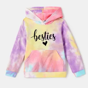 100% Cotton Letter Print Colorful Tie Dye Long-sleeve Hoodies for Mom and Me #830278
