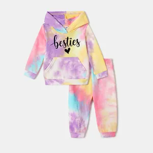 100% Cotton Letter Print Colorful Tie Dye Long-sleeve Hoodies for Mom and Me #927089