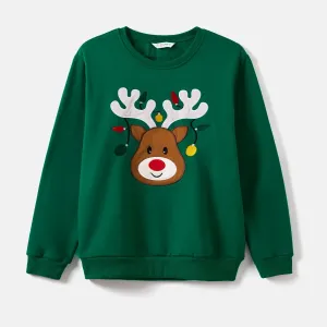 Christmas Deer Embroidered Long-sleeve Family Matching Sweatshirts #1114111