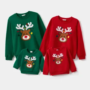 Christmas Deer Embroidered Long-sleeve Family Matching Sweatshirts #997046