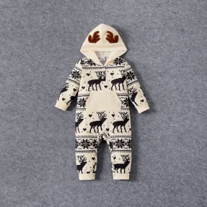 Christmas Family Matching Allover Deer & Snowflake Print Long-sleeve Hoodies #1055605