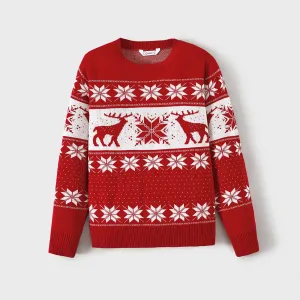 Christmas Family Matching Deer and Snowflake Graphic Long-sleeve Knitted Sweater #1080164