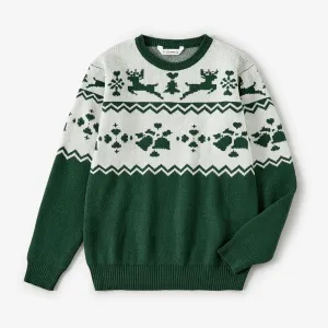 Christmas Family Matching Green Reindeer Print Long-sleeve Knitted Tops #1169364