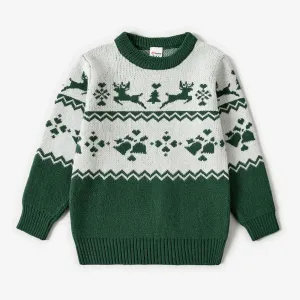 Christmas Family Matching Green Reindeer Print Long-sleeve Knitted Tops #1169369