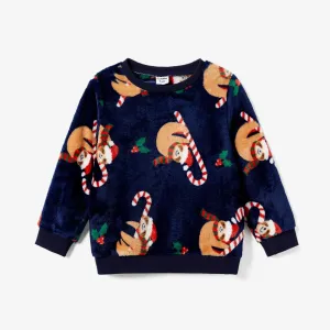 Christmas Family Matching Koala & Candy Cane Print Furry Long-sleeve Tops #1194223